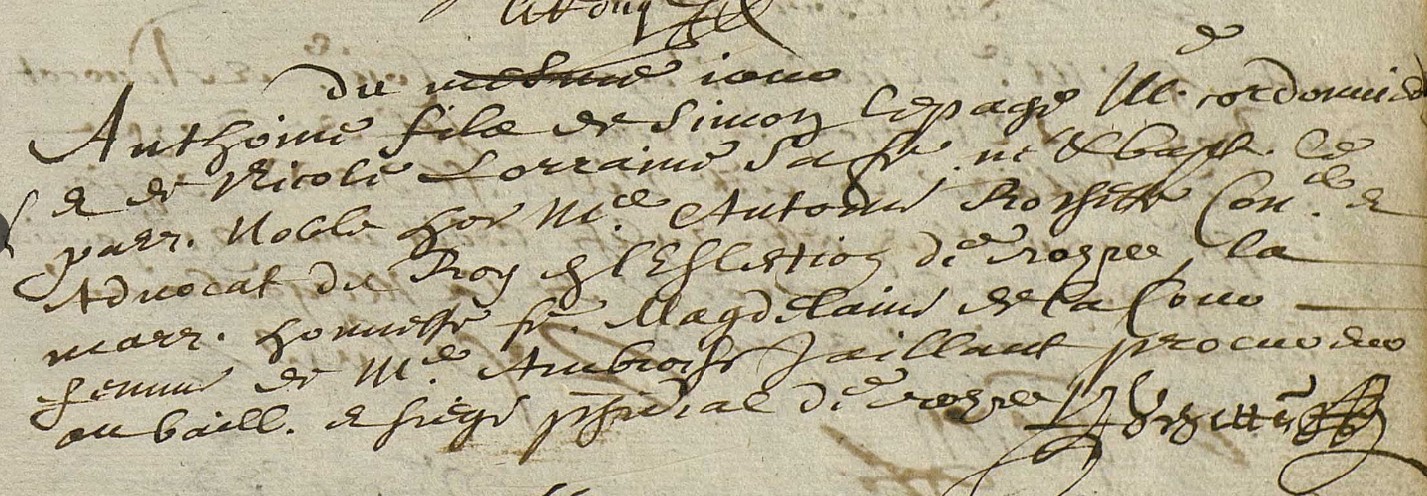 Anthoine Copage baptised January 1671 Troyes, Saint-Jean, Aube, France father Simon Copage mother Nicole Lorraine